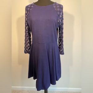Express Navy Blue Long Sleeve Knee Length Dress with Polka Dots Size L
